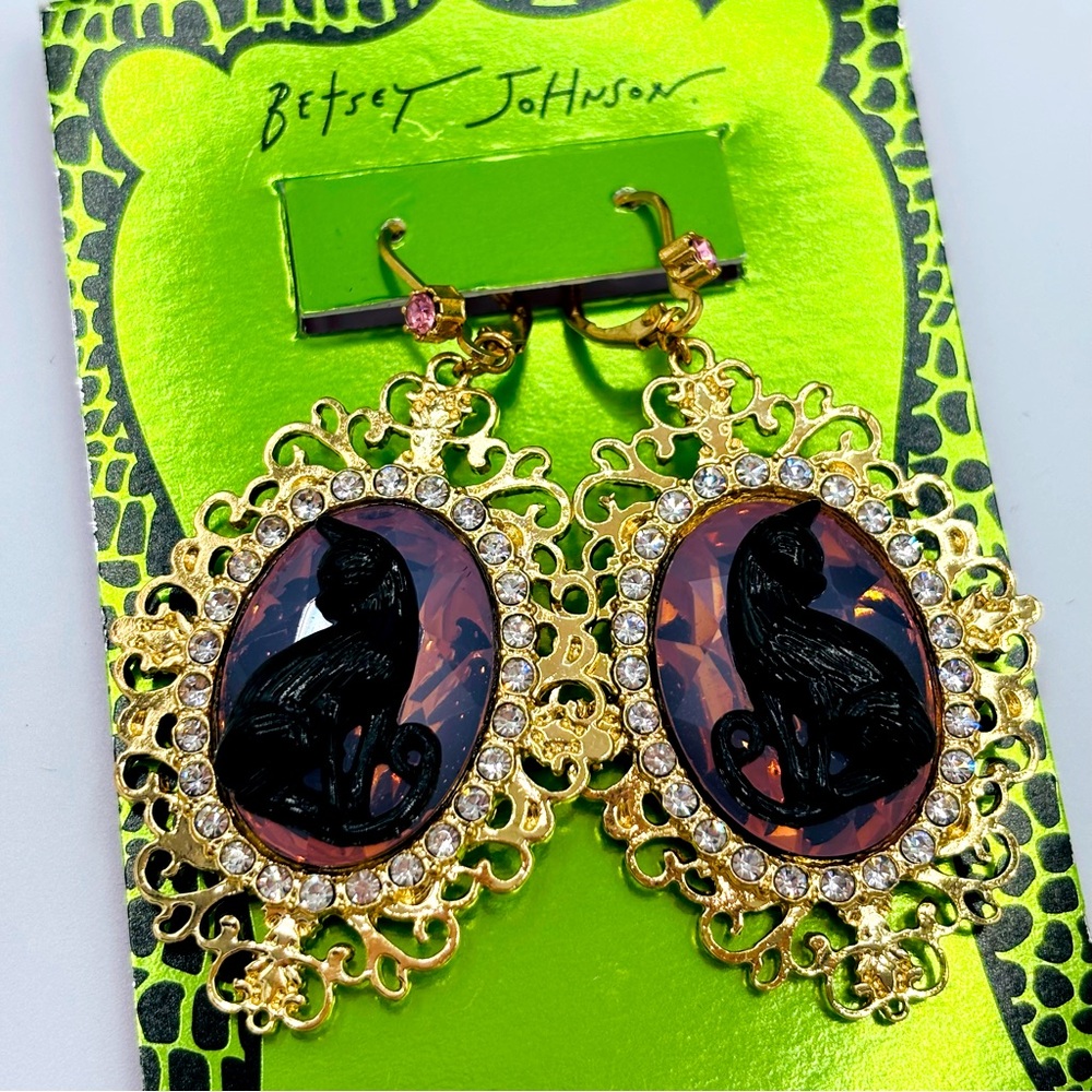 Betsey Johnson Black Cat Lever-back Earrings